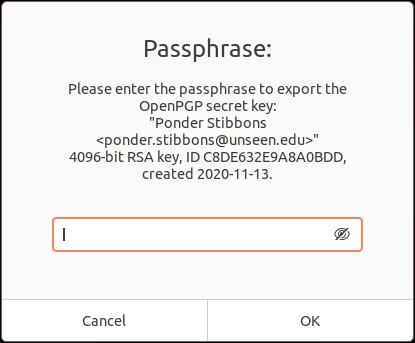 Passphrase Prompt to Export GPG Key